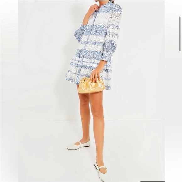 🤍HYACINTH HOUSE Lace Trim Blue Etched
Floral Emmie Mini Dress🩵 - Picture 9 of 11